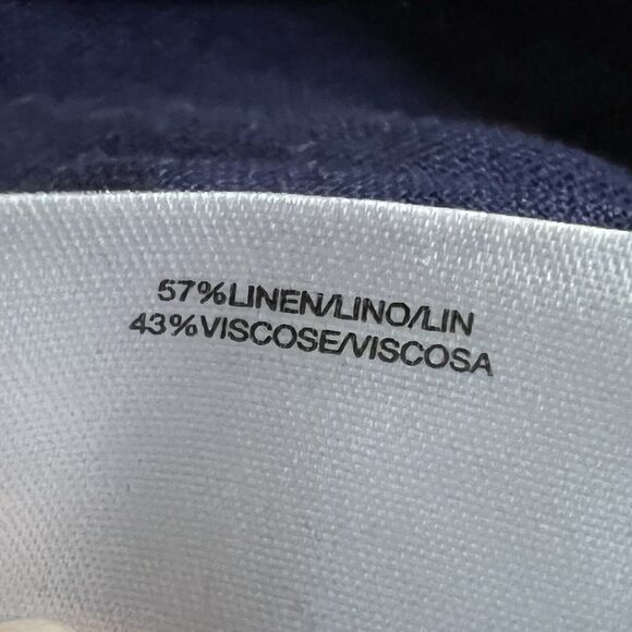 Anne Klein Blouse Button Front Tie Bottom Linen Blend Navy W/ Gold Buttons XL - Picture 4 of 8